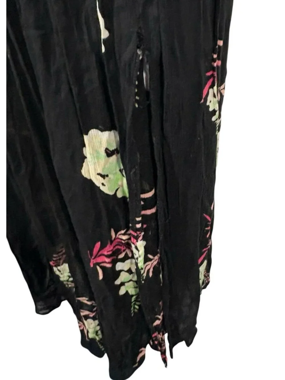 Intimately Free People Beau Smocked Black Floral Maxi Sundress L Boho Beachy Y2K